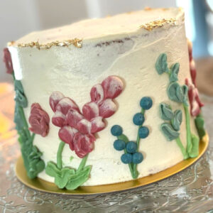 Vanille- en frambozencake - pistacheganache